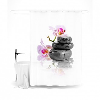 Сирень Шторка для ванной &quot;Камни дзен и орхидея&quot;