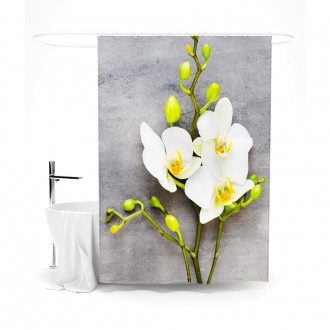 Сирень Шторка для ванной &quot;Орхидея на сером&quot;