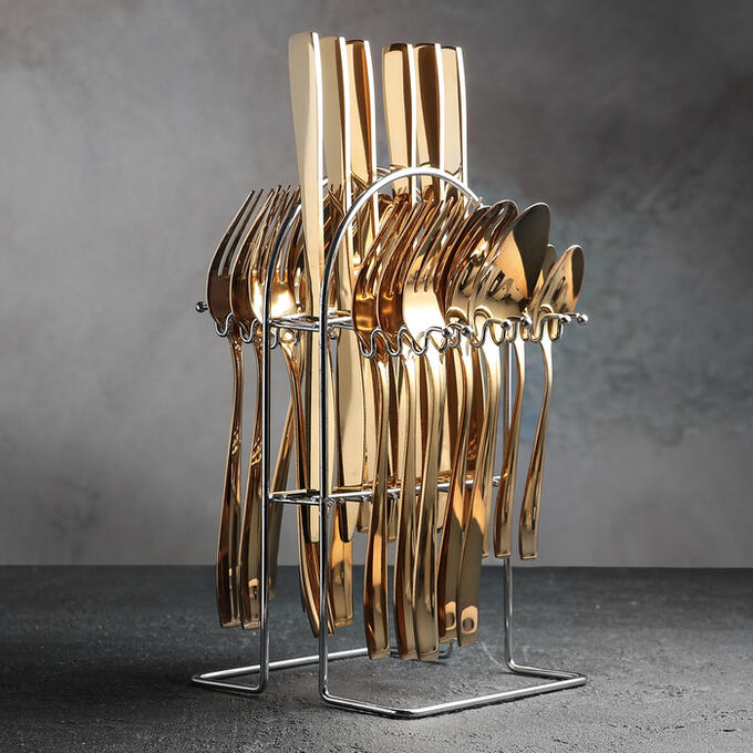 СИМА-ЛЕНД Набор столовых приборов «Золото», 24 предмета, на подставке