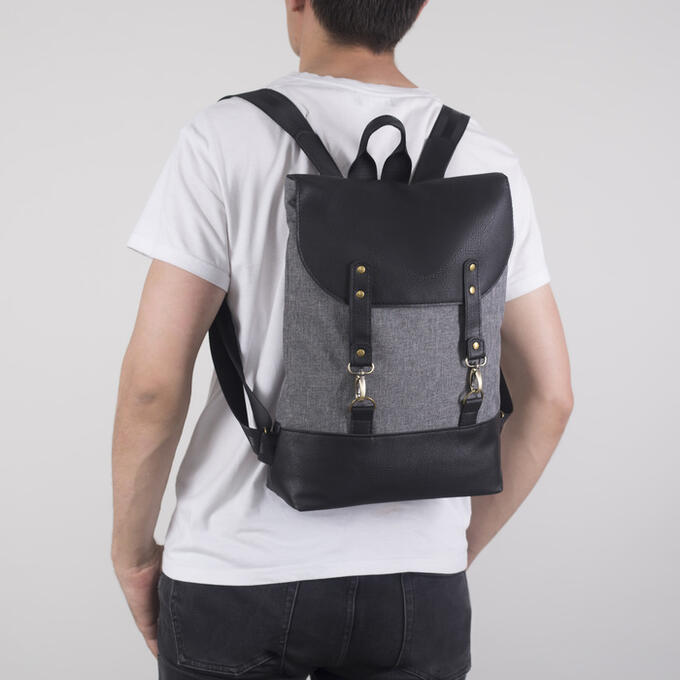 Рюкзак-сумка, отдел на молнии, цвет серый/чёрный