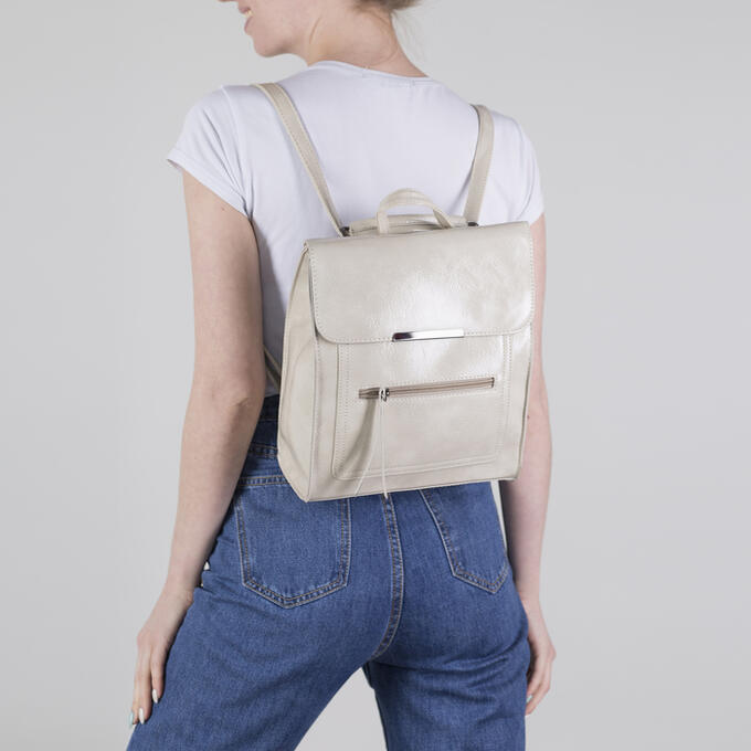 Рюкзак-сумка, отдел на молнии, с расширением, наружный карман, цвет бежевый