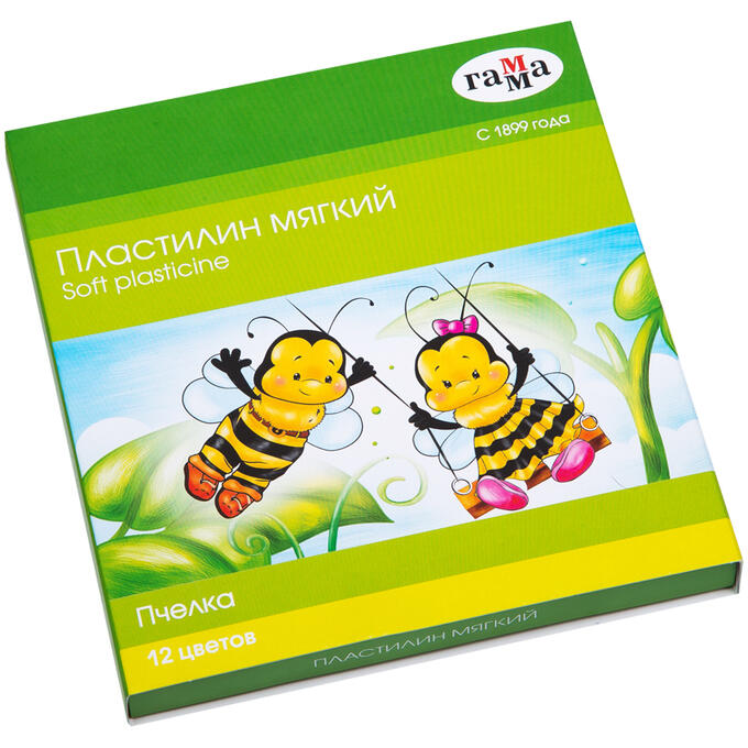 Пластилин восковой мягкий Гамма &quot;Пчелка&quot;, 12 цветов, 180г, со стеком, картон. упак.