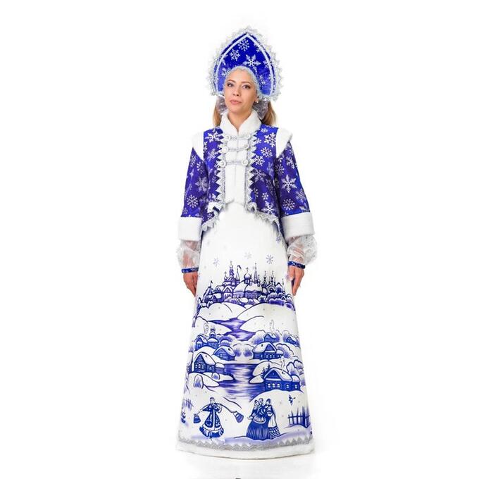 Batik Карнавальный костюм &quot;Лазурная Снегурочка&quot;, платье, кокошник, р. 46, рост 170 см, цвет синий