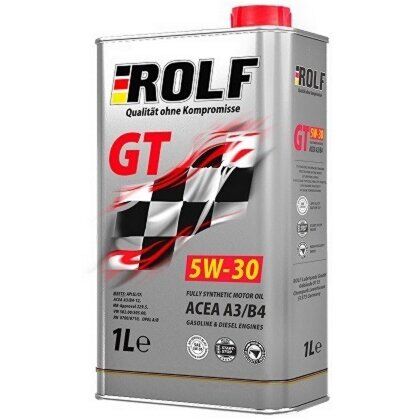 Масло моторное Rolf GT 5w30, синтетическое, API SL/CF, ACEA A3/B3/B4, универсальное, 1л, арт. 322619