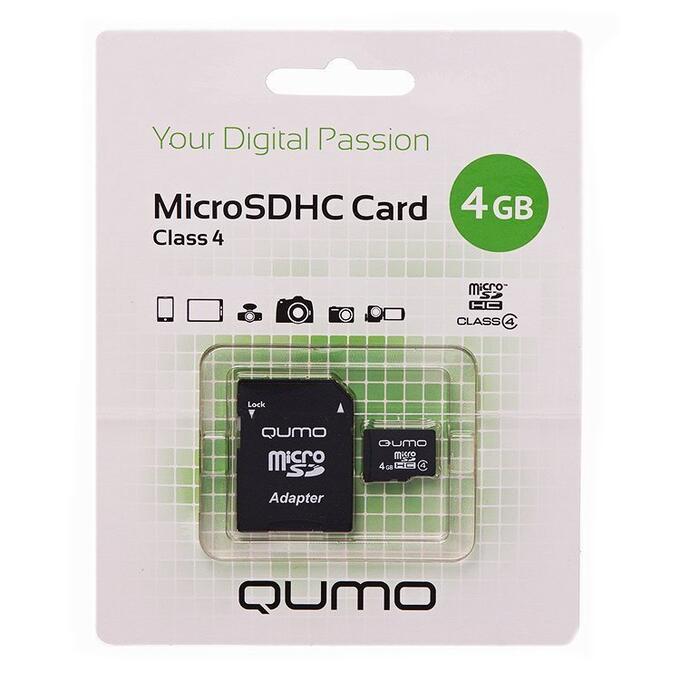 Карта флэш-памяти MicroSD  4 Гб Qumo +SD адаптер (class 4)