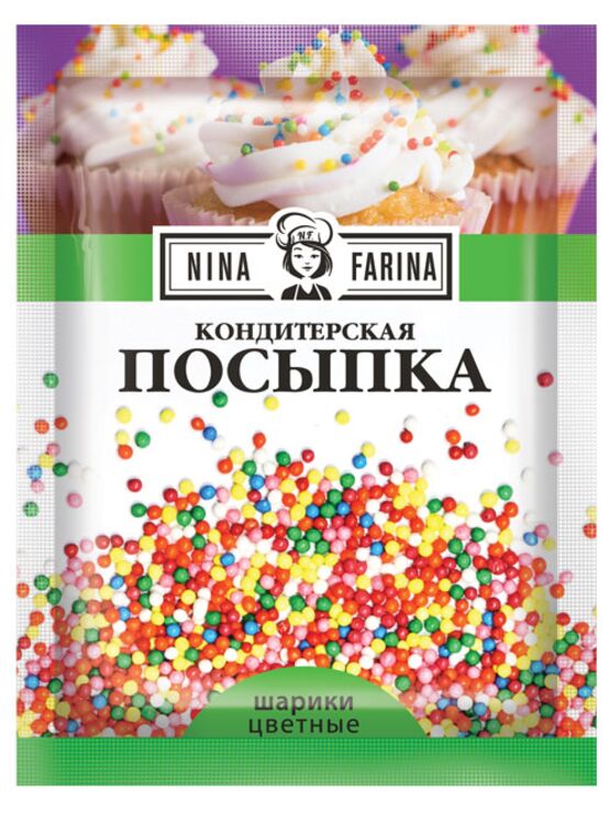 Яшкино «Nina Farina», кондитерская посыпка «Цветные шарики», 15г