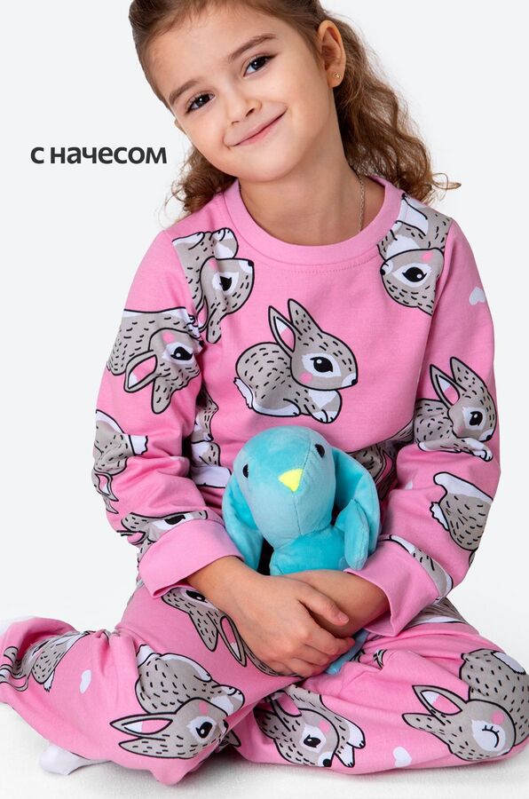 Happy Fox Хлопковая пижама для девочки из футера с начесом
