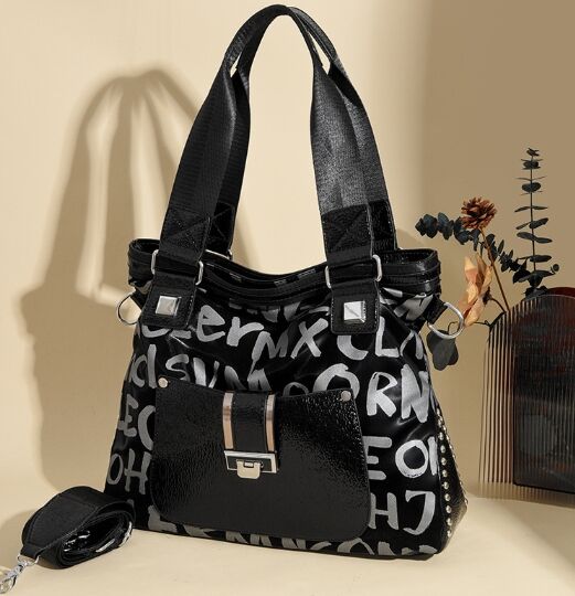 COSMOСOLLECTION_BAGS Сумка-шопер из натурал. кожи вместительная, черный/принт