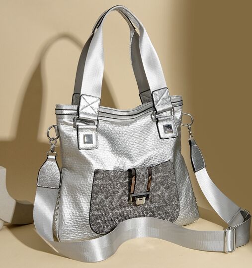 COSMOСOLLECTION_BAGS Сумка-шопер из натурал. кожи вместительная, серебро