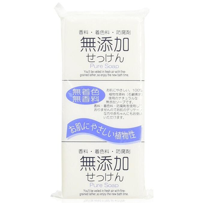 Nihon Натуральное кусковое мыло без добавок для всей семьи &quot;No added pure soap&quot; (кусок 125 г х 3 шт) 30