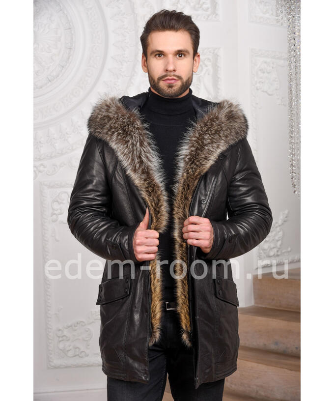 Кожаная куртка с мехом енотаАртикул: W-1818-2-90-CH-EN