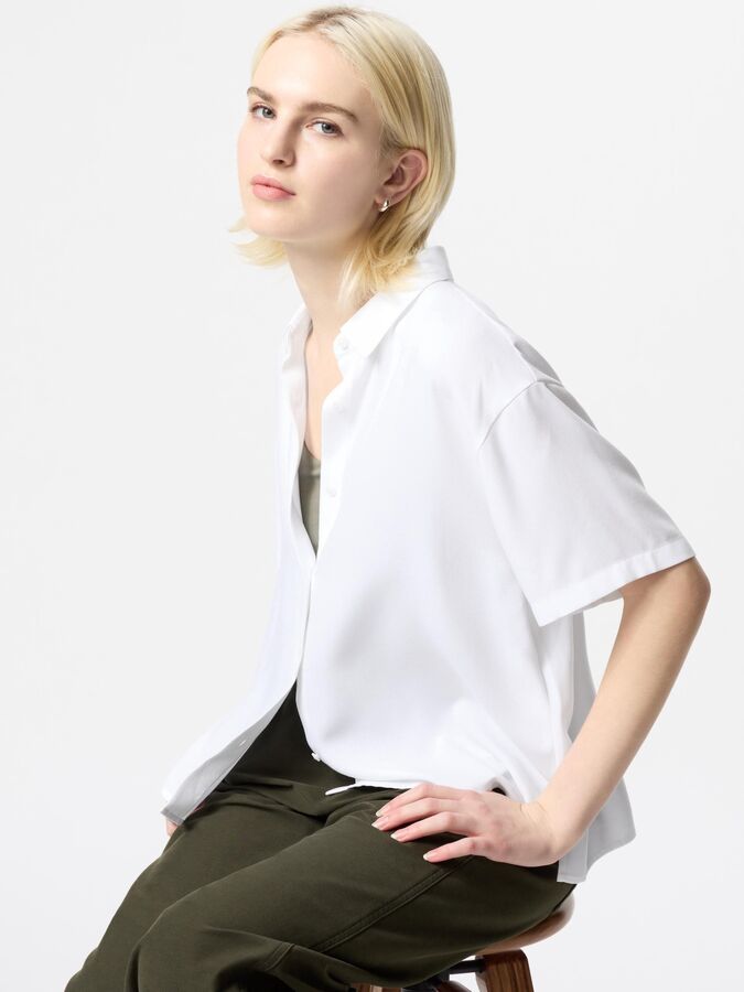 UNIQLO - блузка из искусственного шелка с короткими рукавами - 00 WHITE