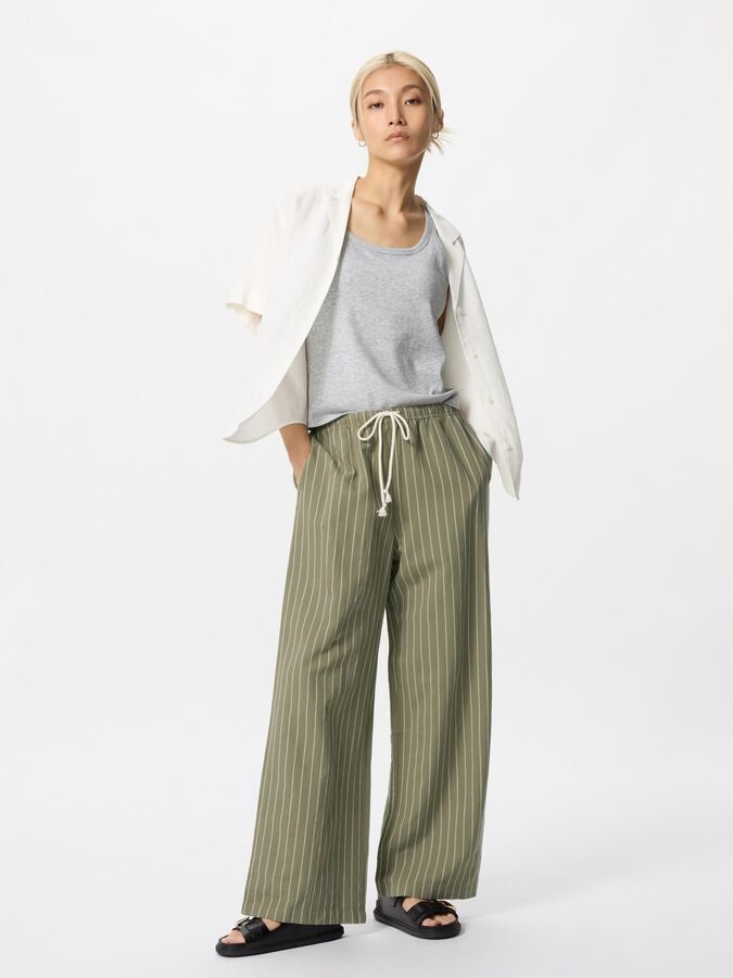 UNIQLO - легкие брюки в полоску из смесового льна - 56 OLIVE