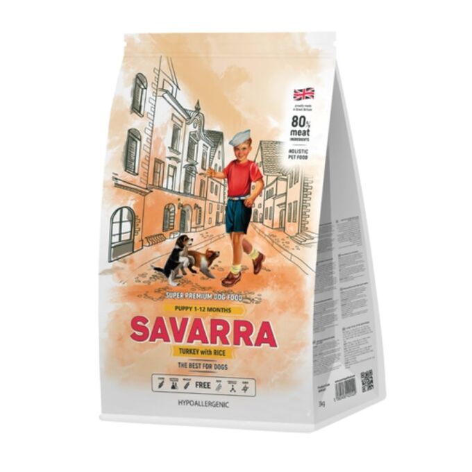 СуXой корм SAVARRA Puppy для щенков, индейка/рис, 1 кг.