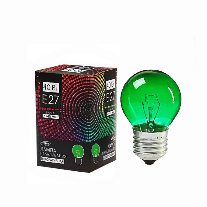Luazon Lighting Лампа накаливания Luazon Lighthing E27, 40W, декоративная, зеленая, 220 В