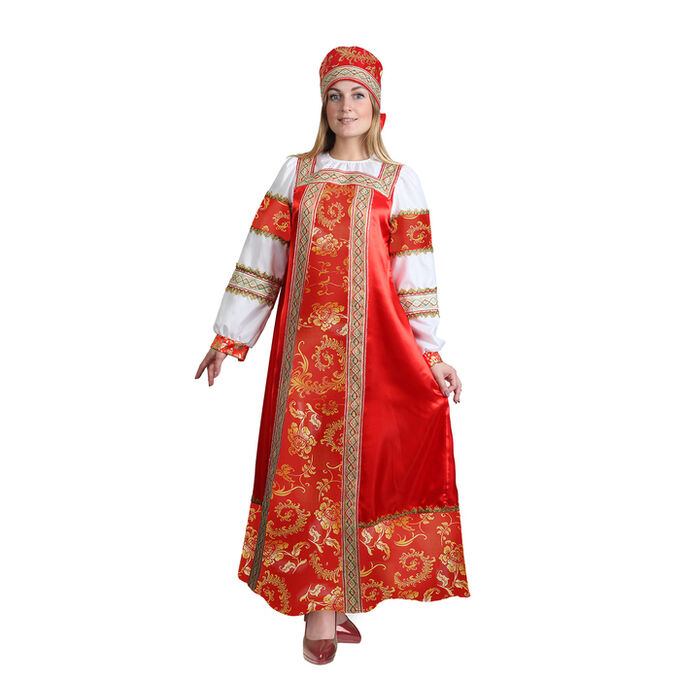 Русский народный костюм &quot;Золотые узоры&quot;, платье, сорока, атлас, р. 52, рост 172 см