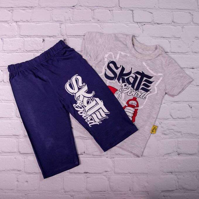 Набор: Для мальчиков, футболка + шорты, Skate, серый с синим