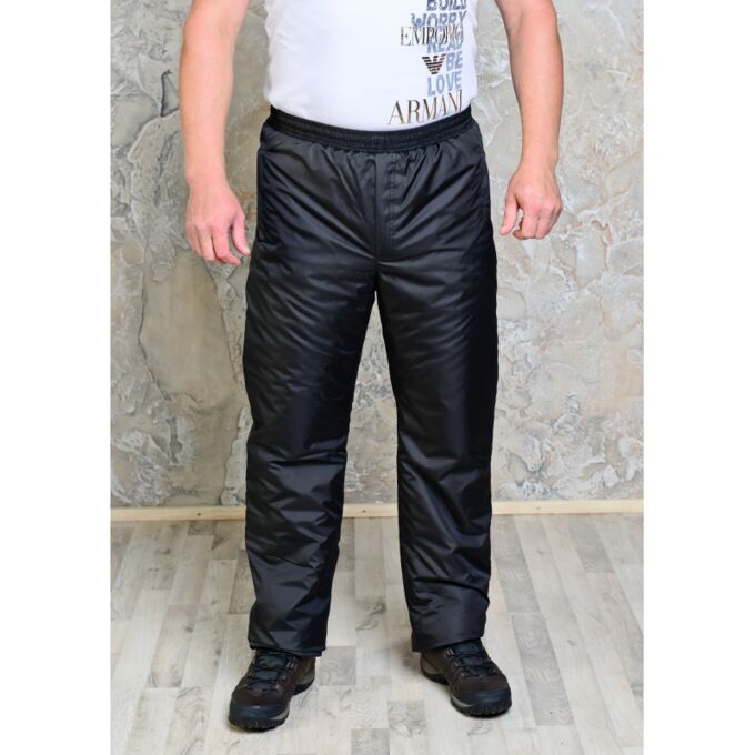 Фабрика 12 Утепленные синтепоном мужские брюки на поясе- резинка, цвет - черный