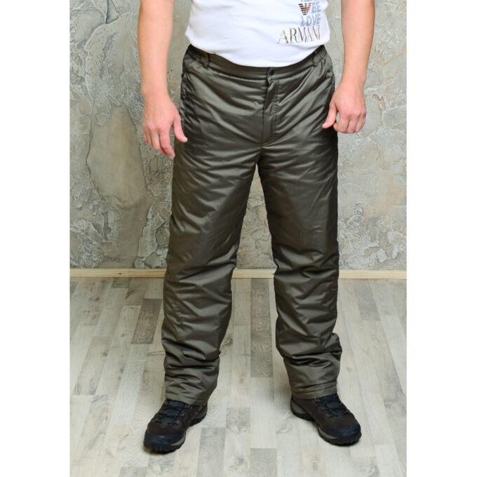 Фабрика 12 Утепленные синтепоном мужские брюки на поясе- молния, цвет- хаки