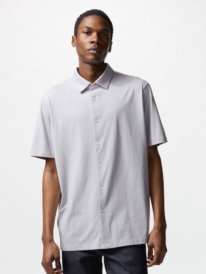 UNIQLO AIRism - хлопковая рубашка унисекс с коротким рукавом - 02 LIGHTGRAY