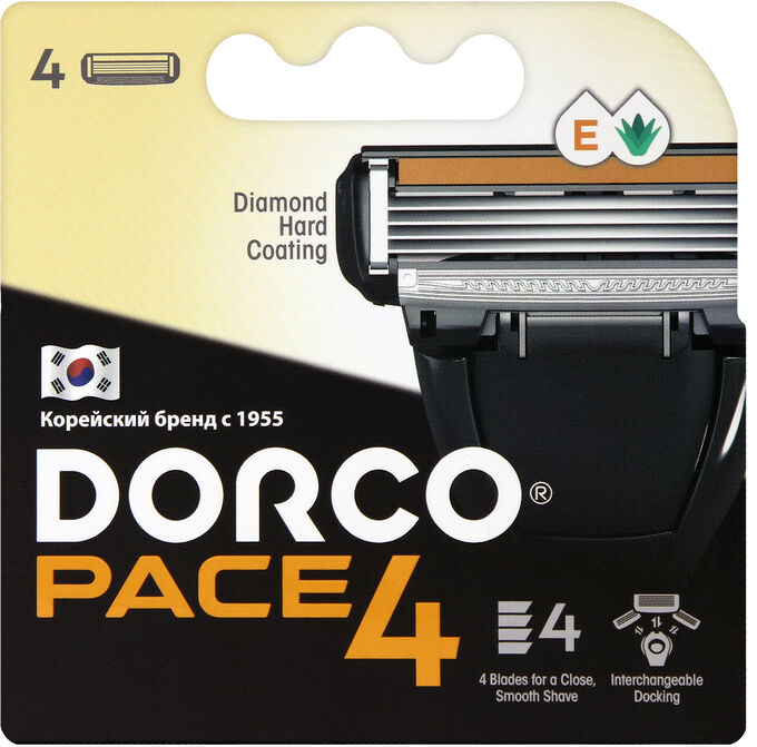 Dorco PACE4 (4 кассеты) -  4-лезв.кассеты, увл.полоска, микрогребень, открыт.архитектура, крепление PACE