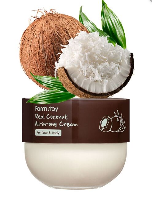 Farm Stay Real Coconut All-in-one cream Многофункциональный питательный крем с кокосом для ухода за кожей лица и тела 300 мл