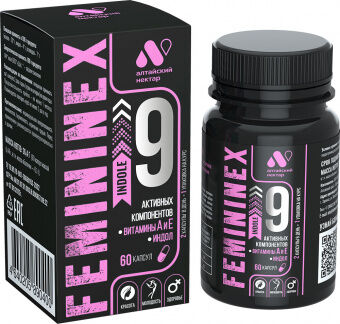 Алтайский нектар БАД &quot;FEMININEX INDOLE&quot;, ПЭТ банка, капс. 0,44 г №60, в инд. уп.