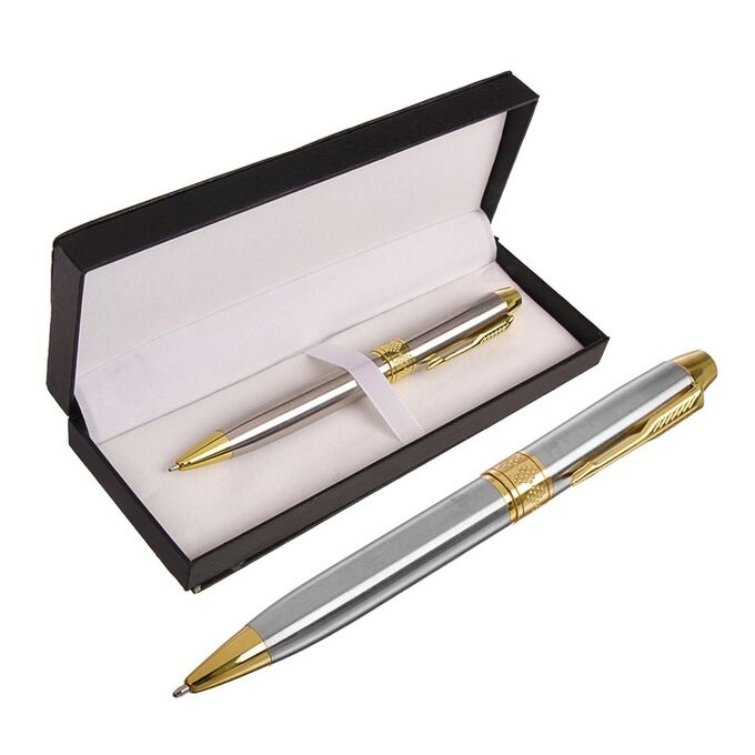 Calligrata Ручка подарочная, шариковая, в кожзам футляре, поворотная, «Стиль», серебристо-золотистый корпус