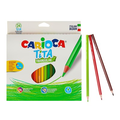 Карандаши пластиковые 24цв Carioca Tita 3.0 мм трехгран карт.короб 42787