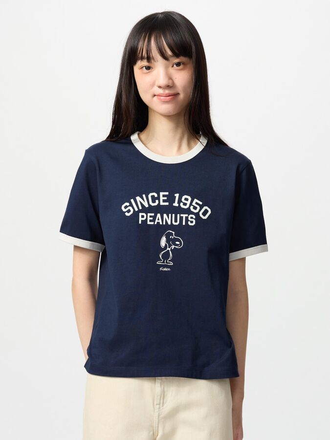 UNIQLO - хлопковая футболка с контрастной каймой Peanuts - 69 NAVY