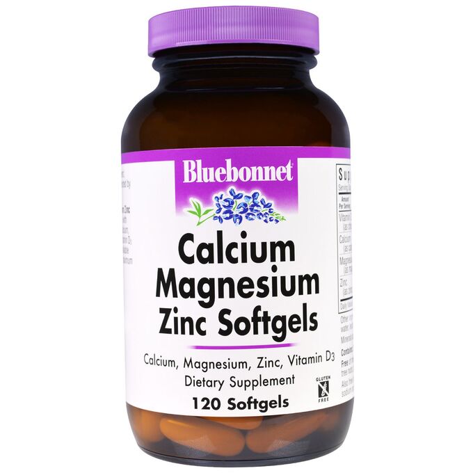 Bluebonnet Nutrition, кальций, магний, цинк, 120 мягких желатиновых капсул