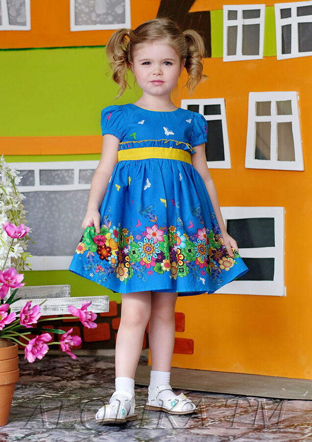 ALOLIKA Красочное летнее платье на подкладе с завышенной талией синее