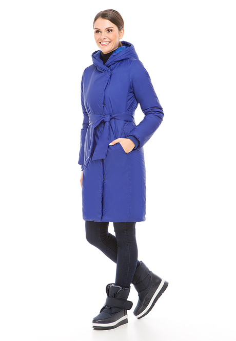 Утепленное пальто с поясом, цвет синий