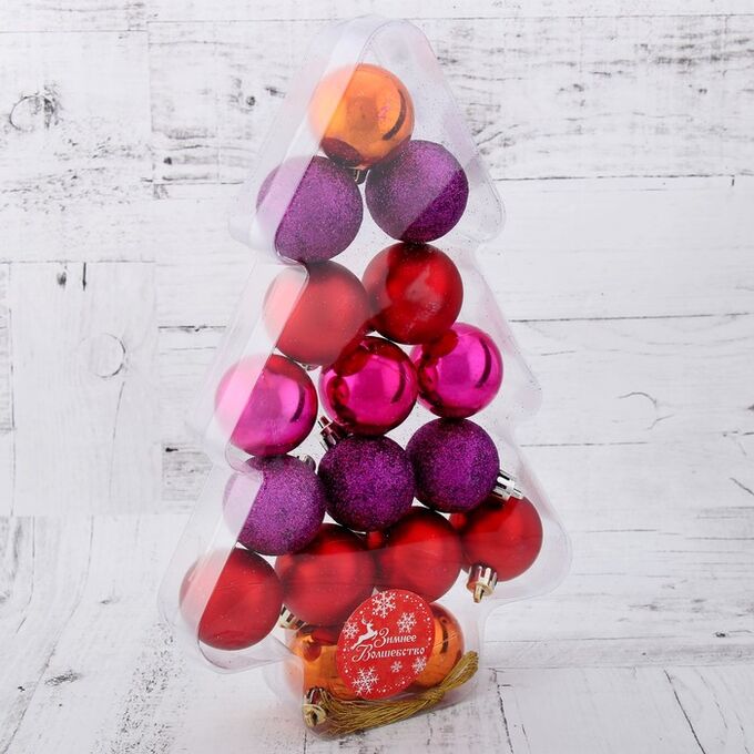 Набор шаров пластик d-4 см, 17 шт &quot;Ёлочка малышка&quot; красно-фиолетовый микс