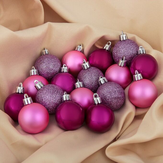 Зимнее волшебство Набор шаров пластик d-4 см, 17 шт &quot;Гламур ассорти&quot; розовый и фиолетовый