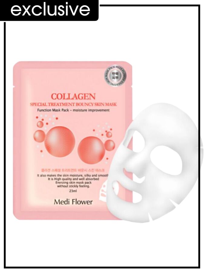 Medi Flower Маска для лица тканевая увлажняющая с коллагеном Mask Pack Special Treatment Bouncy Skin Collagen, 23 мл