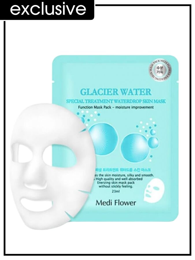 Medi Flower Маска для лица тканевая увлажняющая с ледниковой водой Mask Pack Special Treatment Waterdrop Skin Glacier Water, 23 мл
