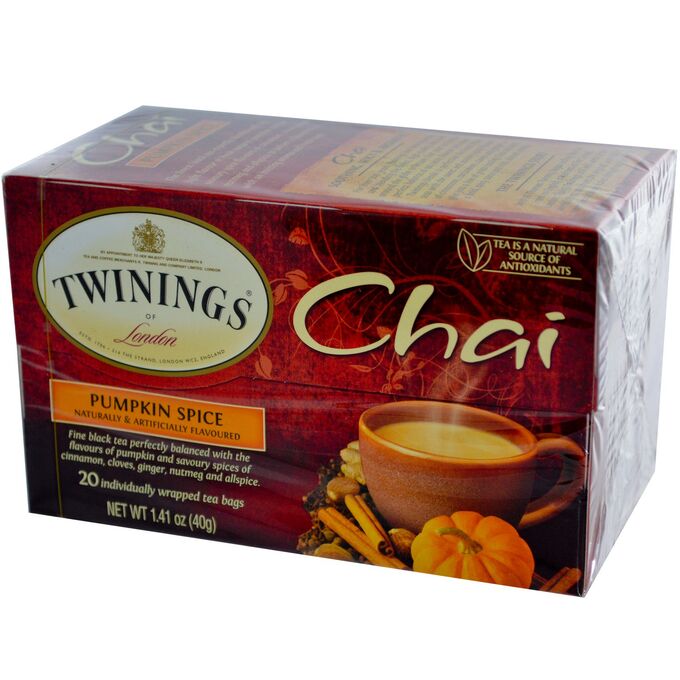 Twinings, Chai, чай со специями, пикантная тыква, 20 чайных пакетиков, 40 г (1,41 унции)