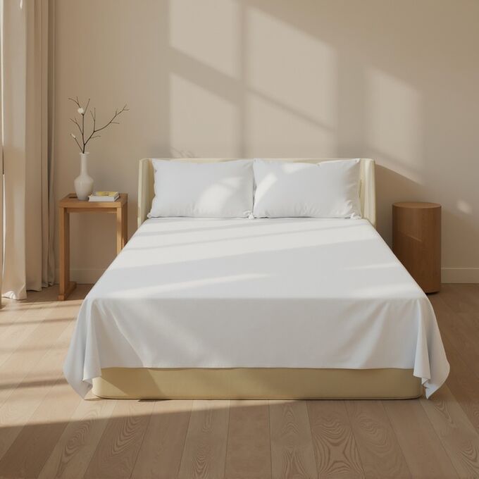Sima-Land Home Простыня на резинке SL Home Natural color 180*200+30 см , сатин, 140 гр/м2, 100% хлопок