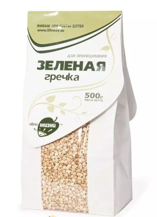 Гречка зеленая, зерно для проращивания 500гр пачка