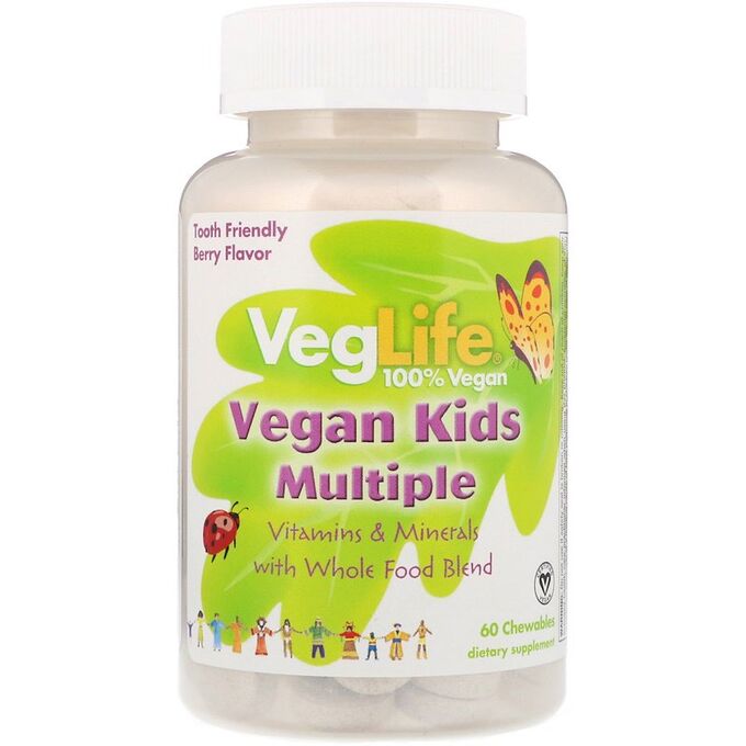 VegLife, Мультивитамины для детей растительного происхождения, вкус ягод, 60 жевательных таблеток