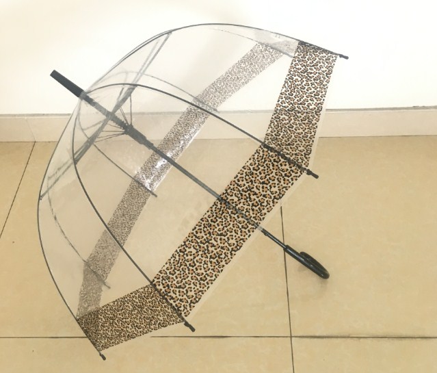 Прозрачный зонт-трость в стиле Ретро с леопардовым кантом