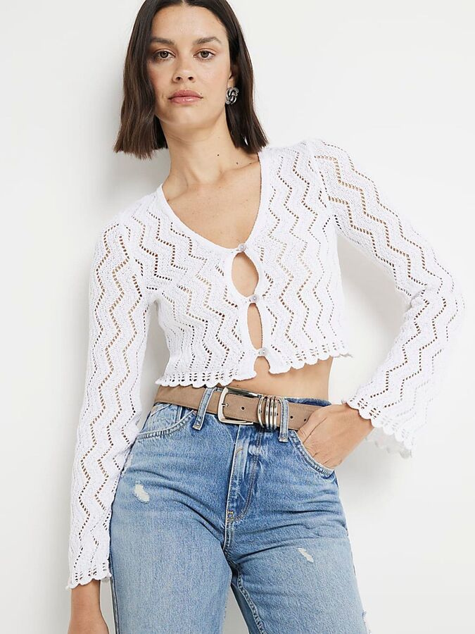NEXT. Белый - River Island вязаный крючком кардиган на пуговицах