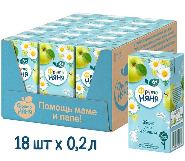 ФРУТОНЯНЯ 0,2л Напиток яблоко-липа-ромашка большая упаковка 18 шт