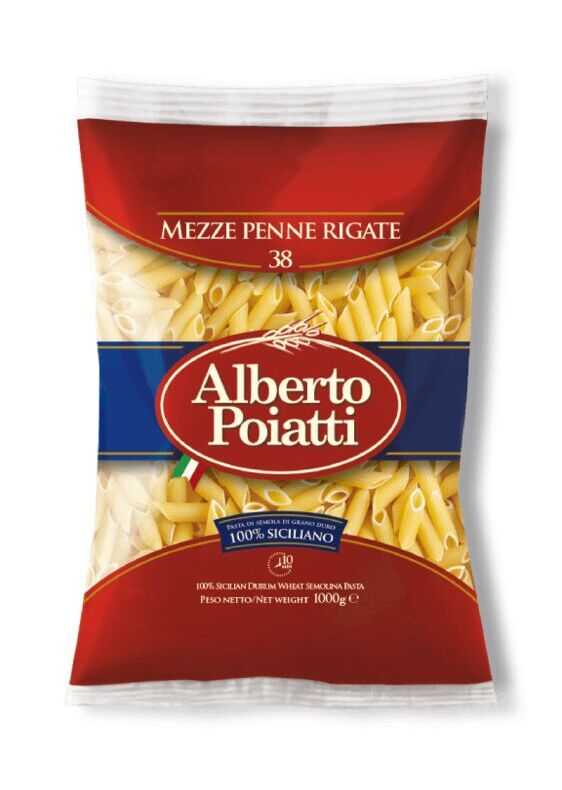 Макароны итальянские Короткое перо из твердых сортов пшеницы Alberto Poiatti Mezze Penne Rigate