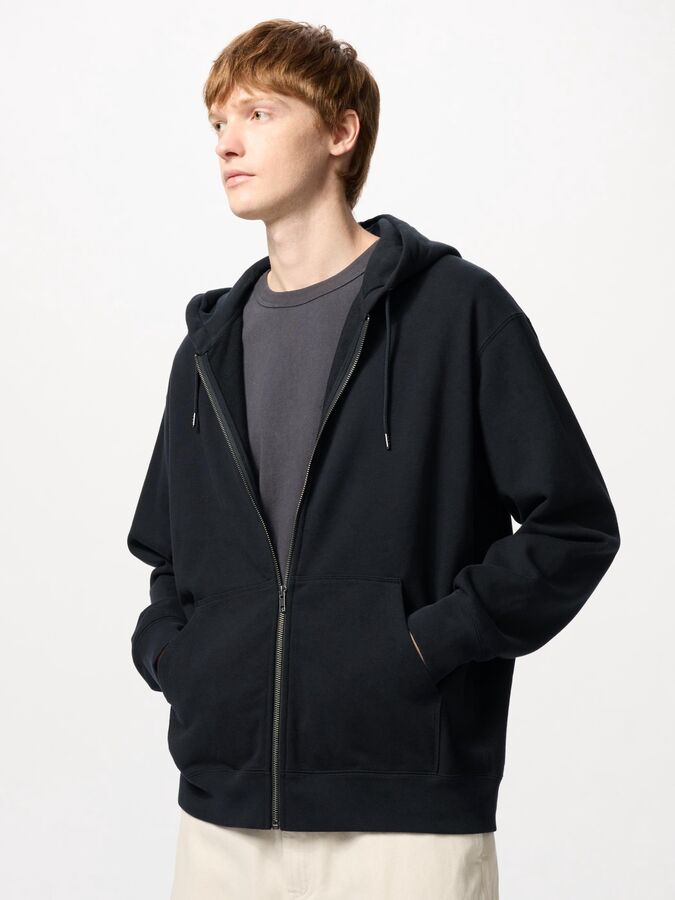 UNIQLO - хлопковая толстовка унисекс с капюшоном - 09 BLACK