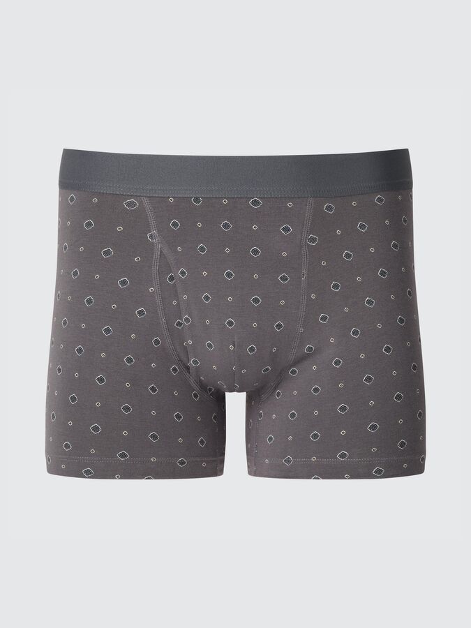 UNIQLO - хлопковые трусы-боксеры с дизайном - 07 GRAY