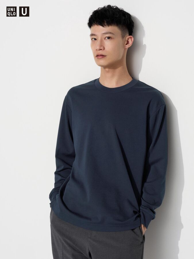 UNIQLO U - хлопковая кофта AIRism с круглым вырезом - 68 BLUE