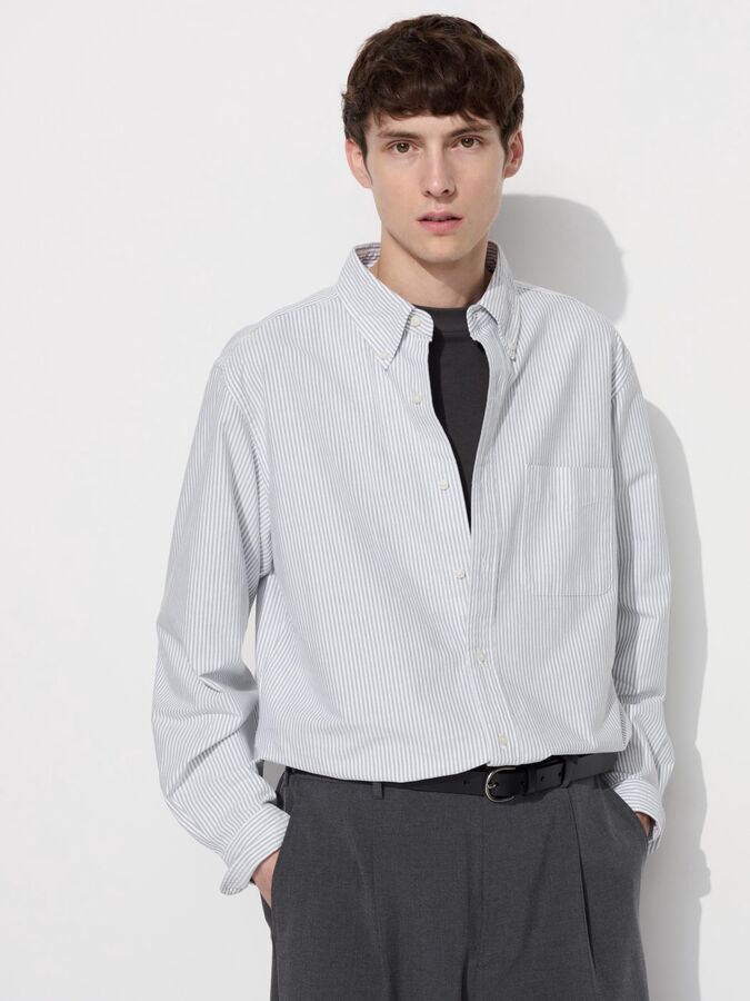 UNIQLO - рубашка оксфорд в полоску - 07 GRAY
