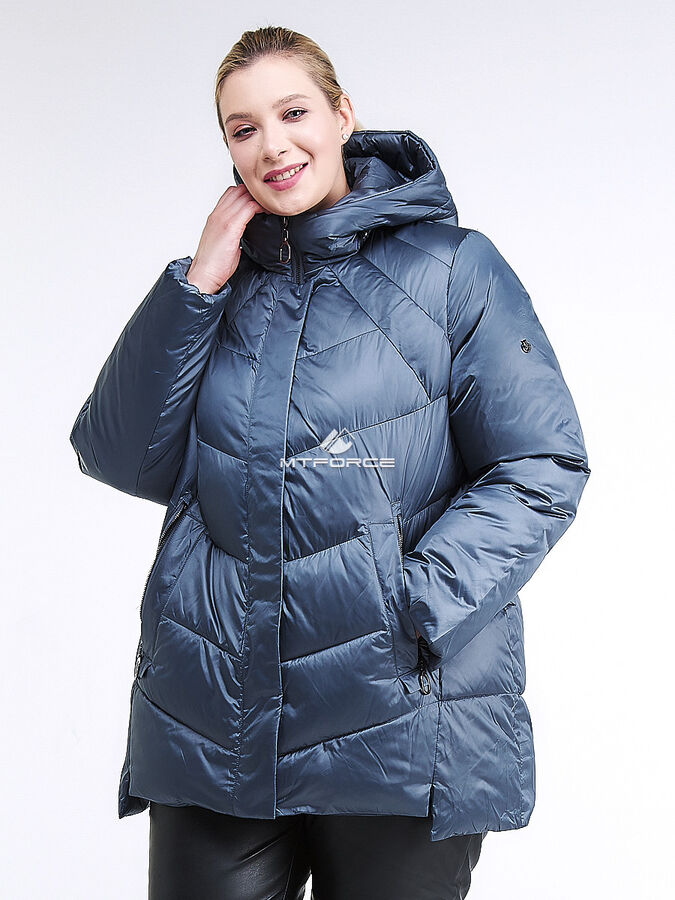 Женская зимняя классика куртка большого размера синего цвета